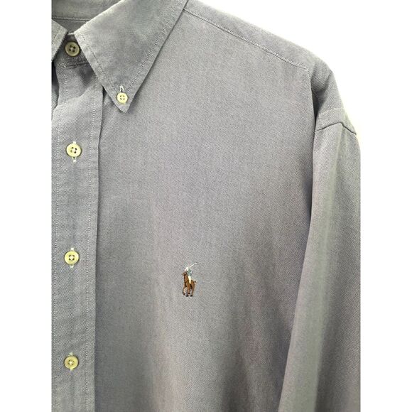 Vintage 1990s Ralph Lauren Button Up Classic Oxford Chambray Shirt Blue 16.5  34 - Picture 3 of 5